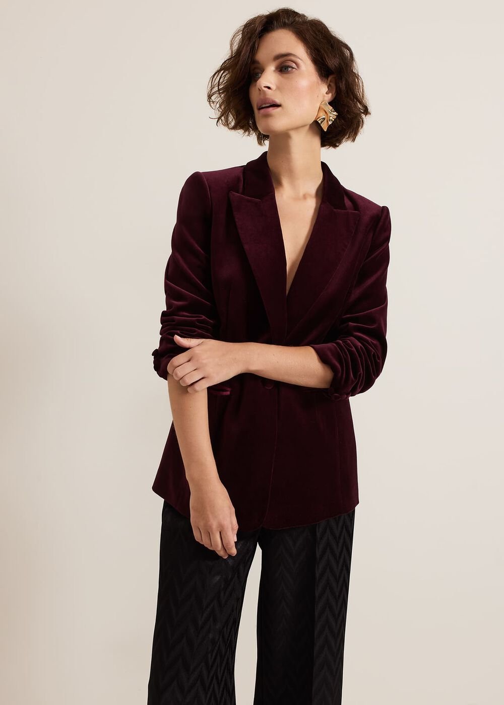 Bridie Wine Velvet Blazer Burgundy