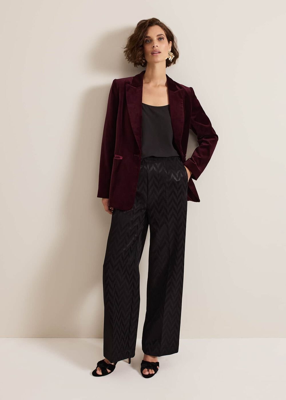 Bridie Wine Velvet Blazer Burgundy