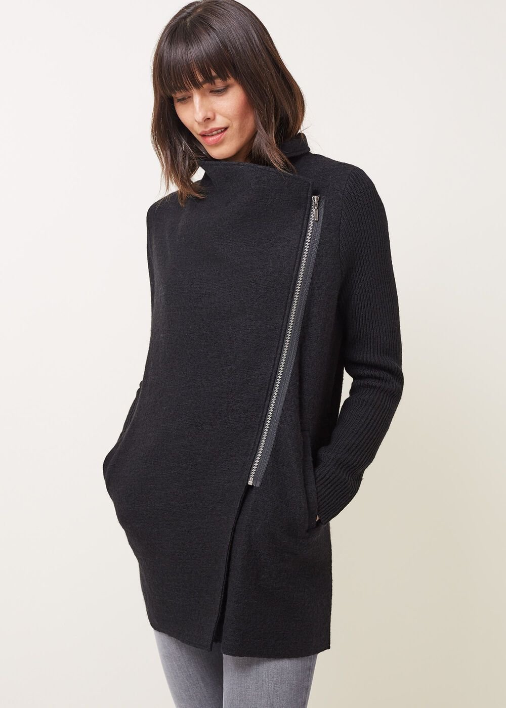 Byanca Zip Knit Coat Black