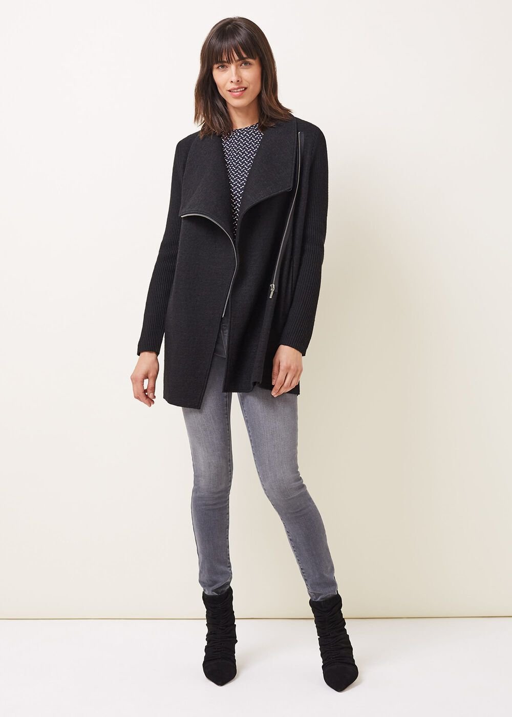 Byanca Zip Knit Coat Black