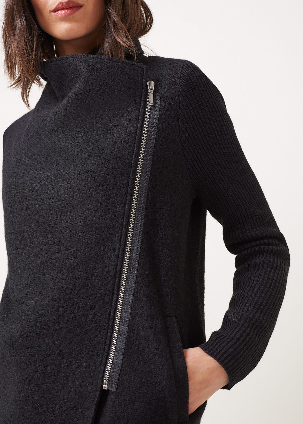 Byanca Zip Knit Coat Black