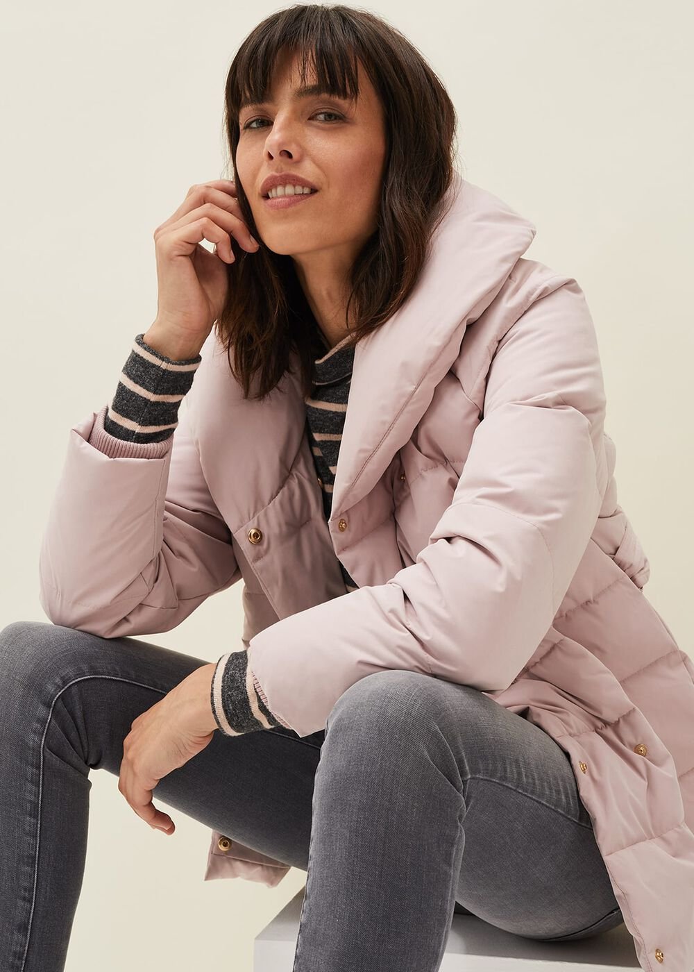 Kyra Short Wrap Puffer Coat Pale Pink