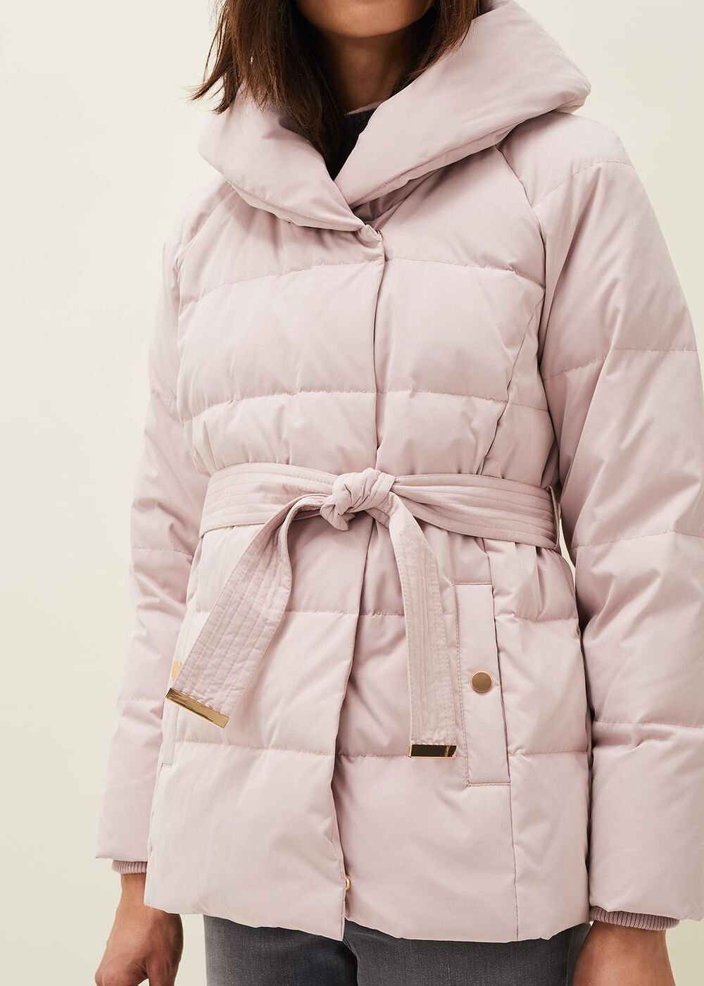 Kyra Short Wrap Puffer Coat Pale Pink
