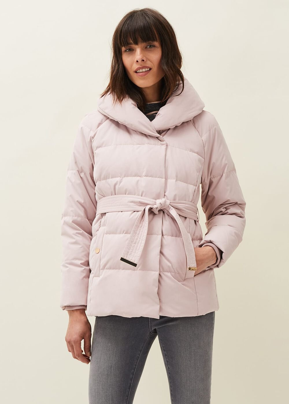 Kyra Short Wrap Puffer Coat Pale Pink