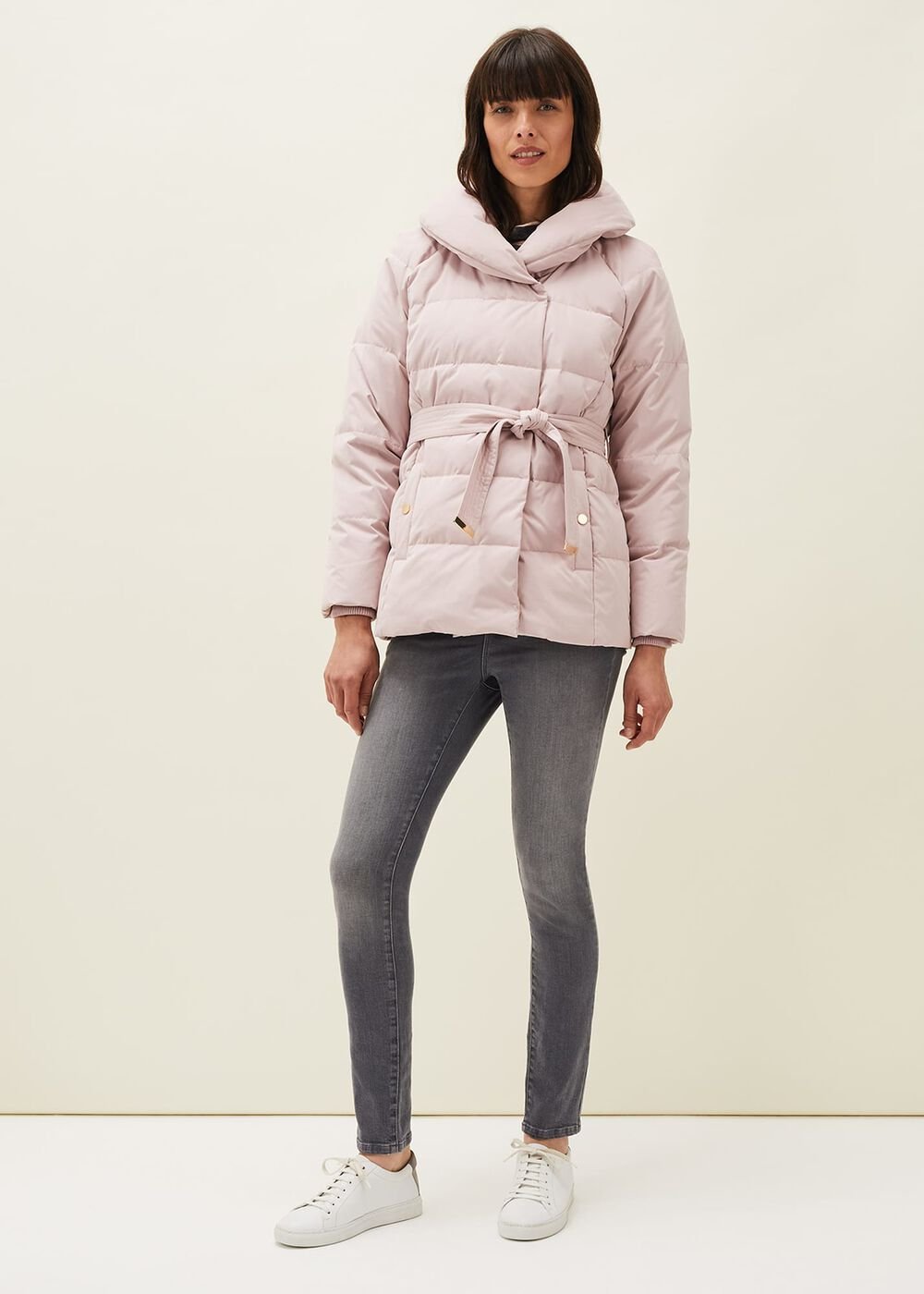 Kyra Short Wrap Puffer Coat Pale Pink
