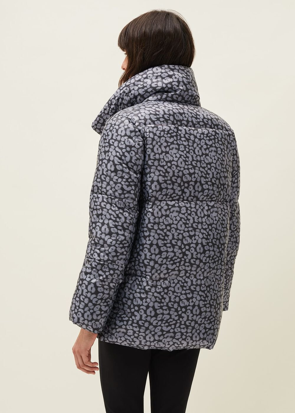 Anny Animal Print Puffer Coat Grey Multi