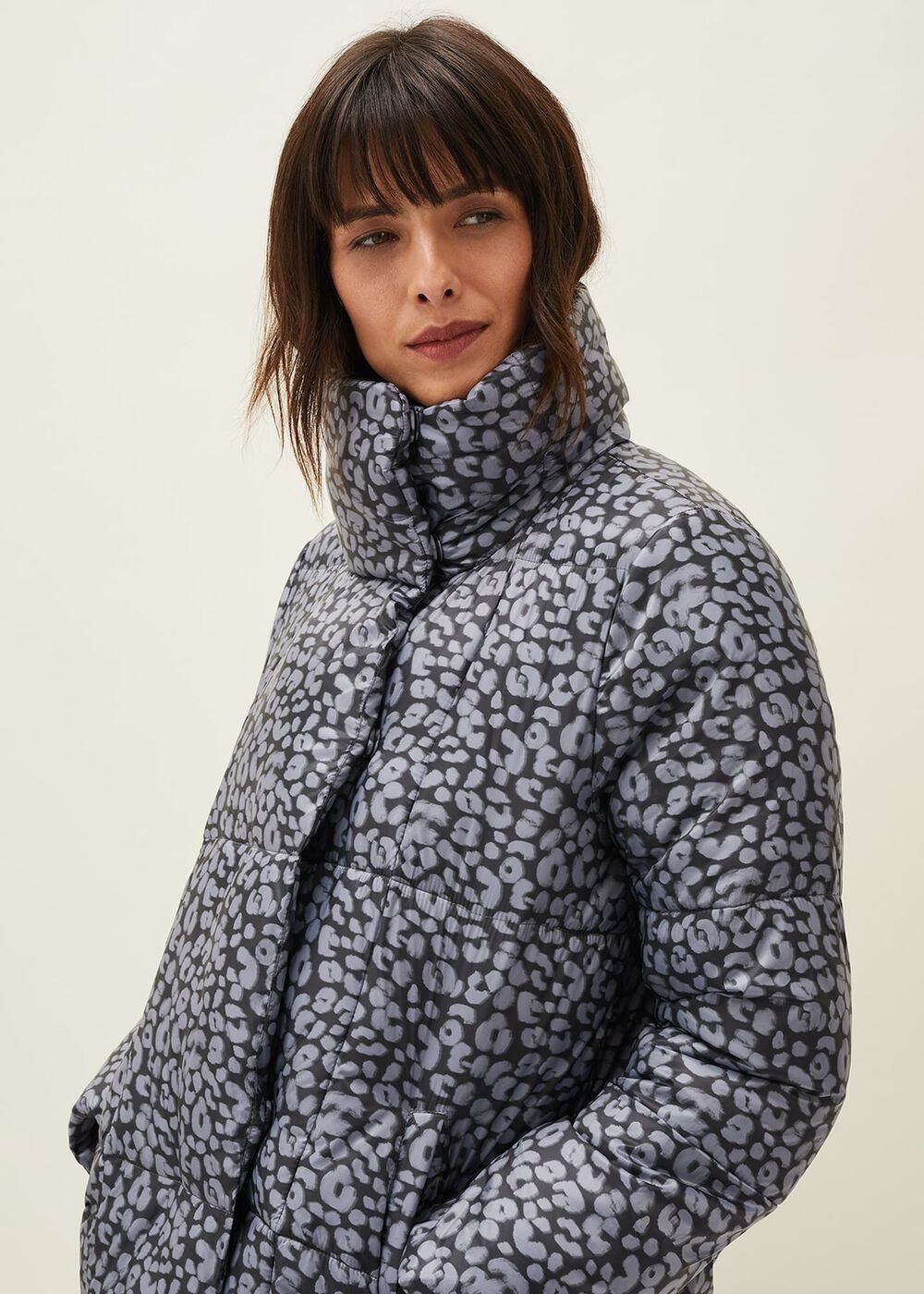 Anny Animal Print Puffer Coat Grey Multi