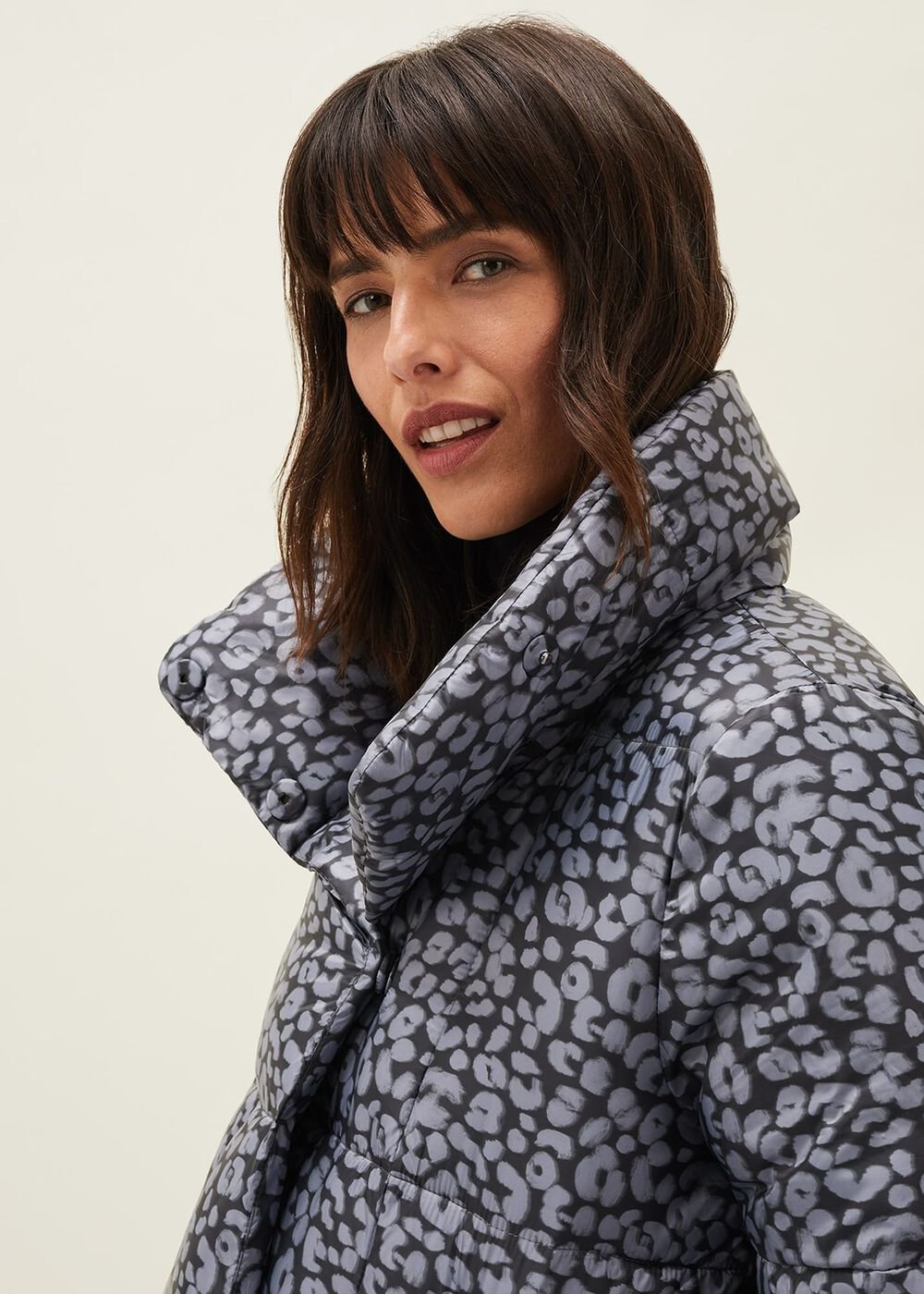 Anny Animal Print Puffer Coat Grey Multi