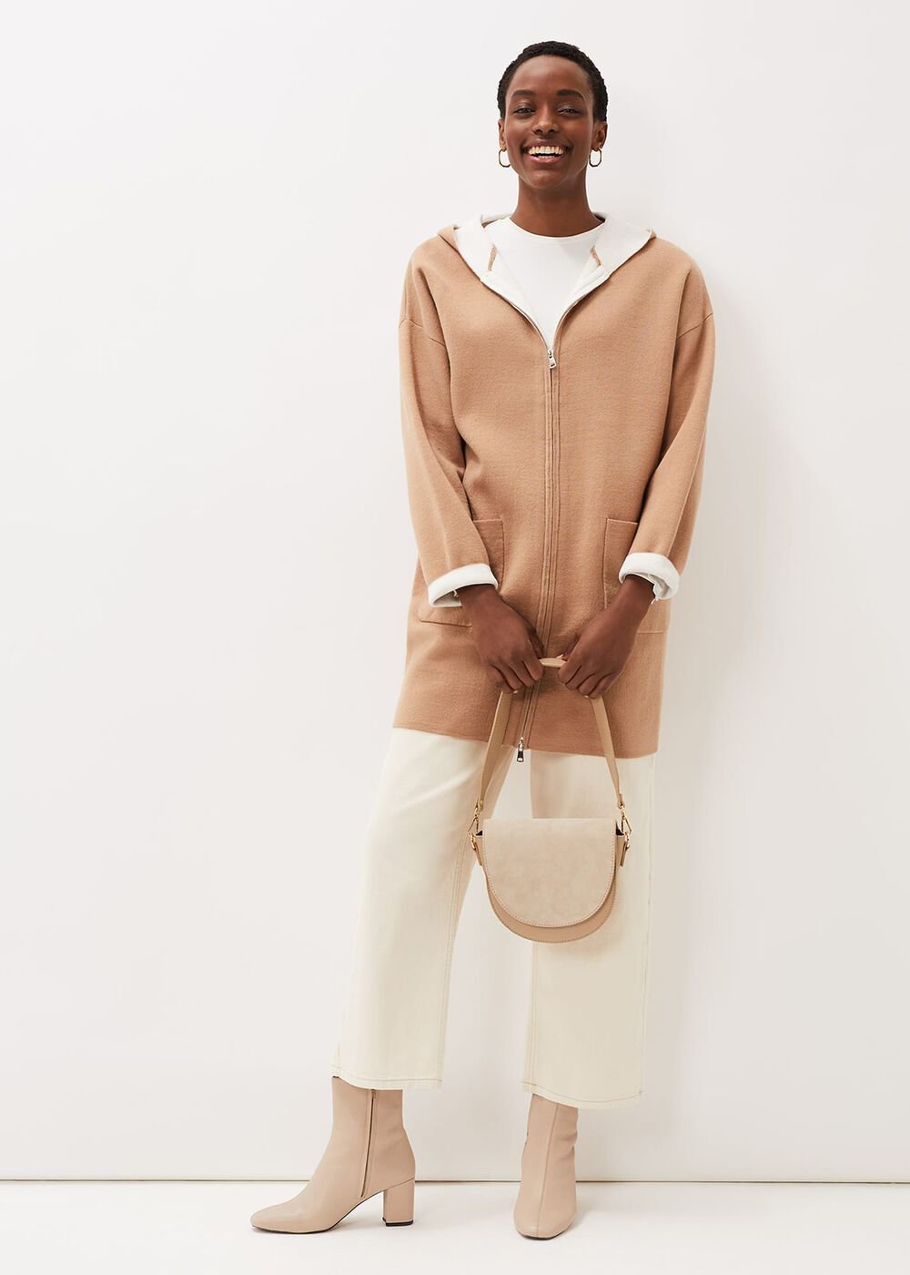 Jane Double Face Knit Coat Camel/Ivory