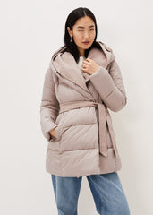 Brae Belted Puffer Knit Coat Mink