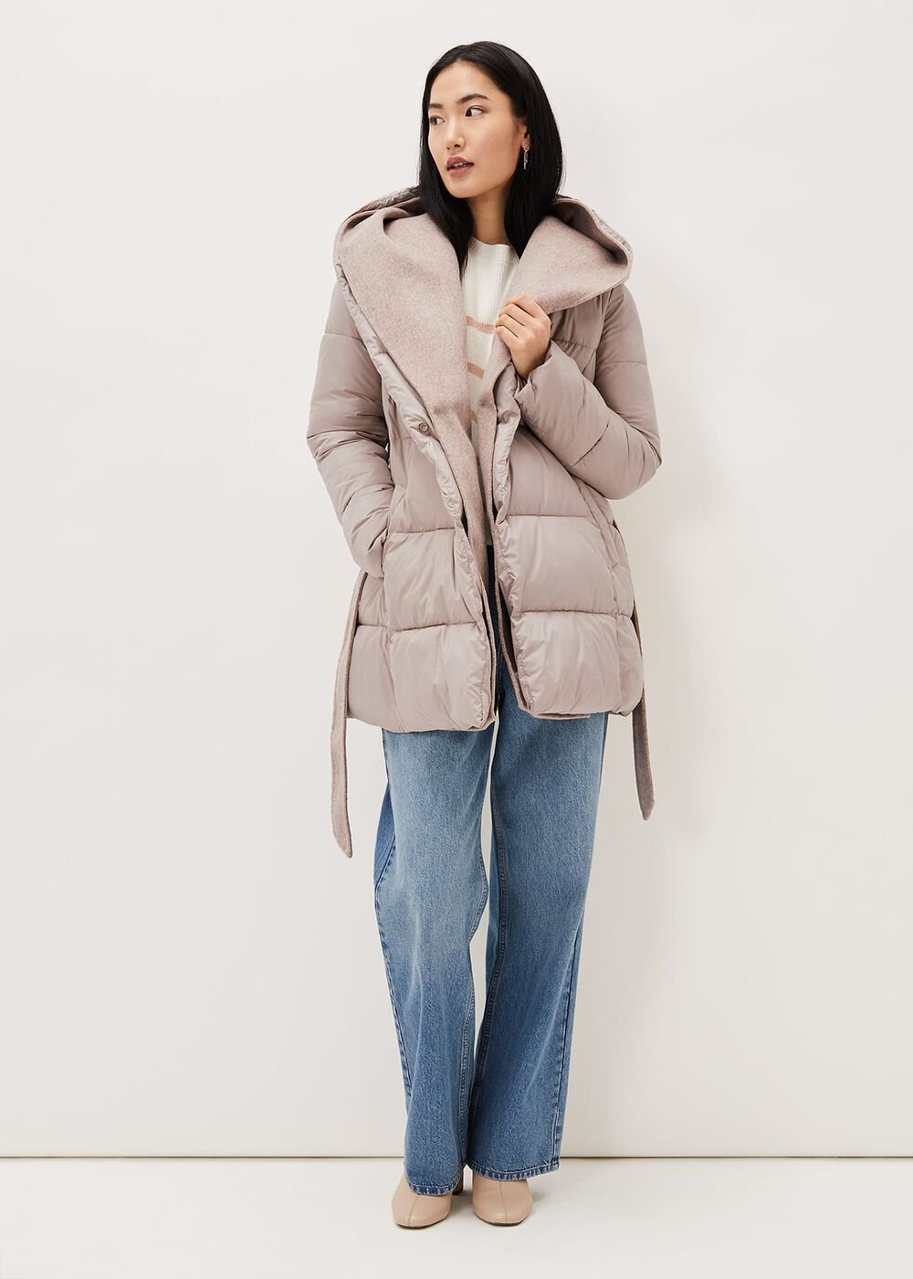 Brae Belted Puffer Knit Coat Mink