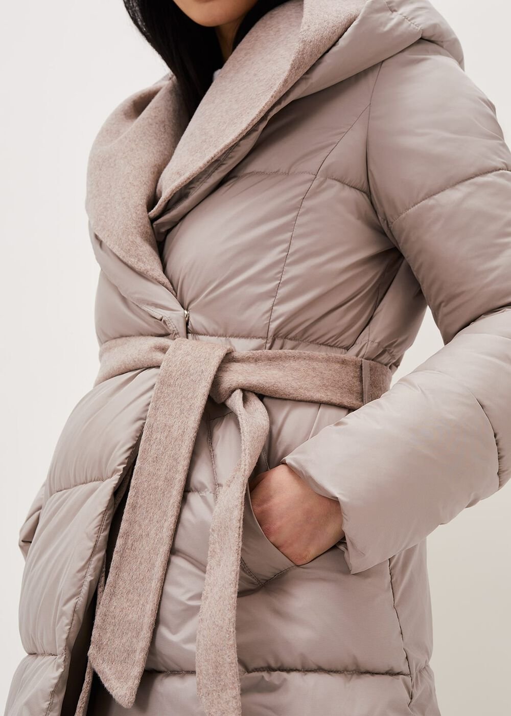 Brae Belted Puffer Knit Coat Mink