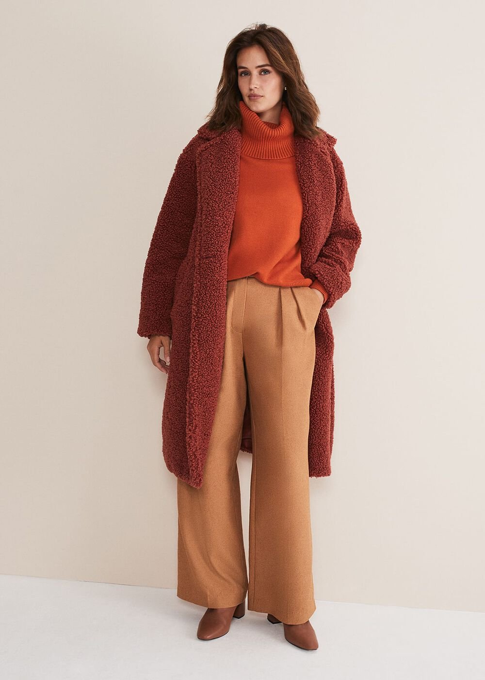 Libbie Longline Teddy Coat Rust