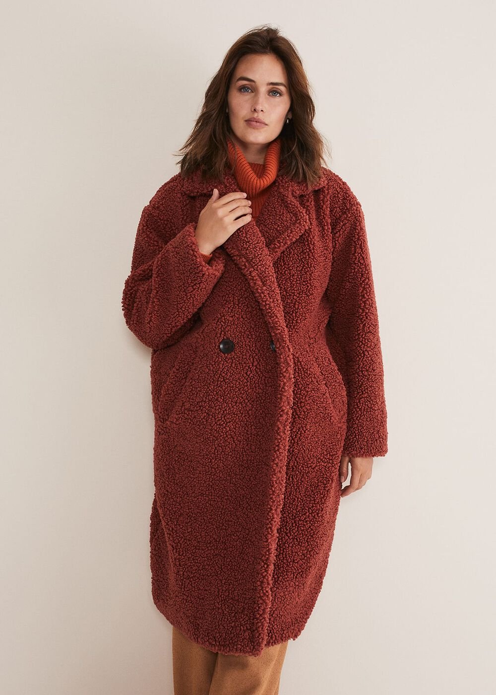 Libbie Longline Teddy Coat Rust