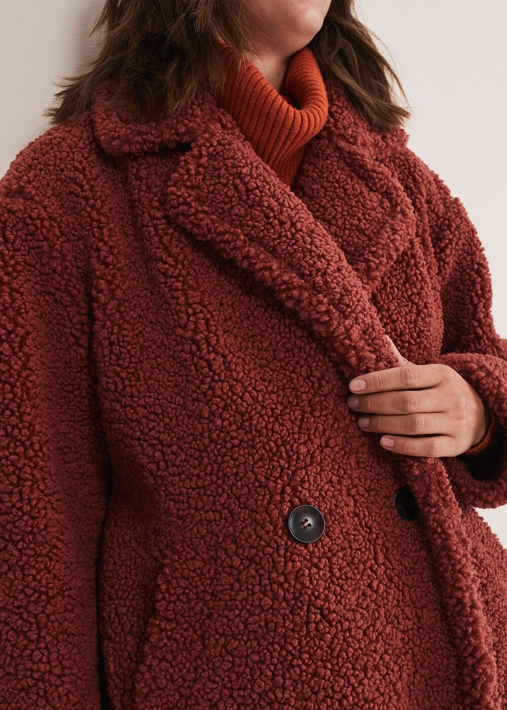 Libbie Longline Teddy Coat Rust