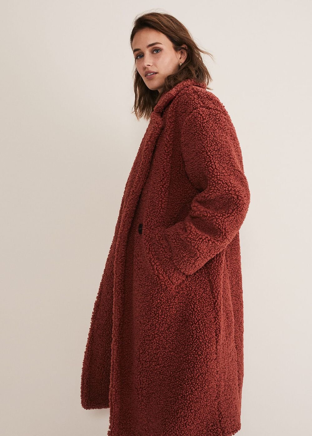 Libbie Longline Teddy Coat Rust