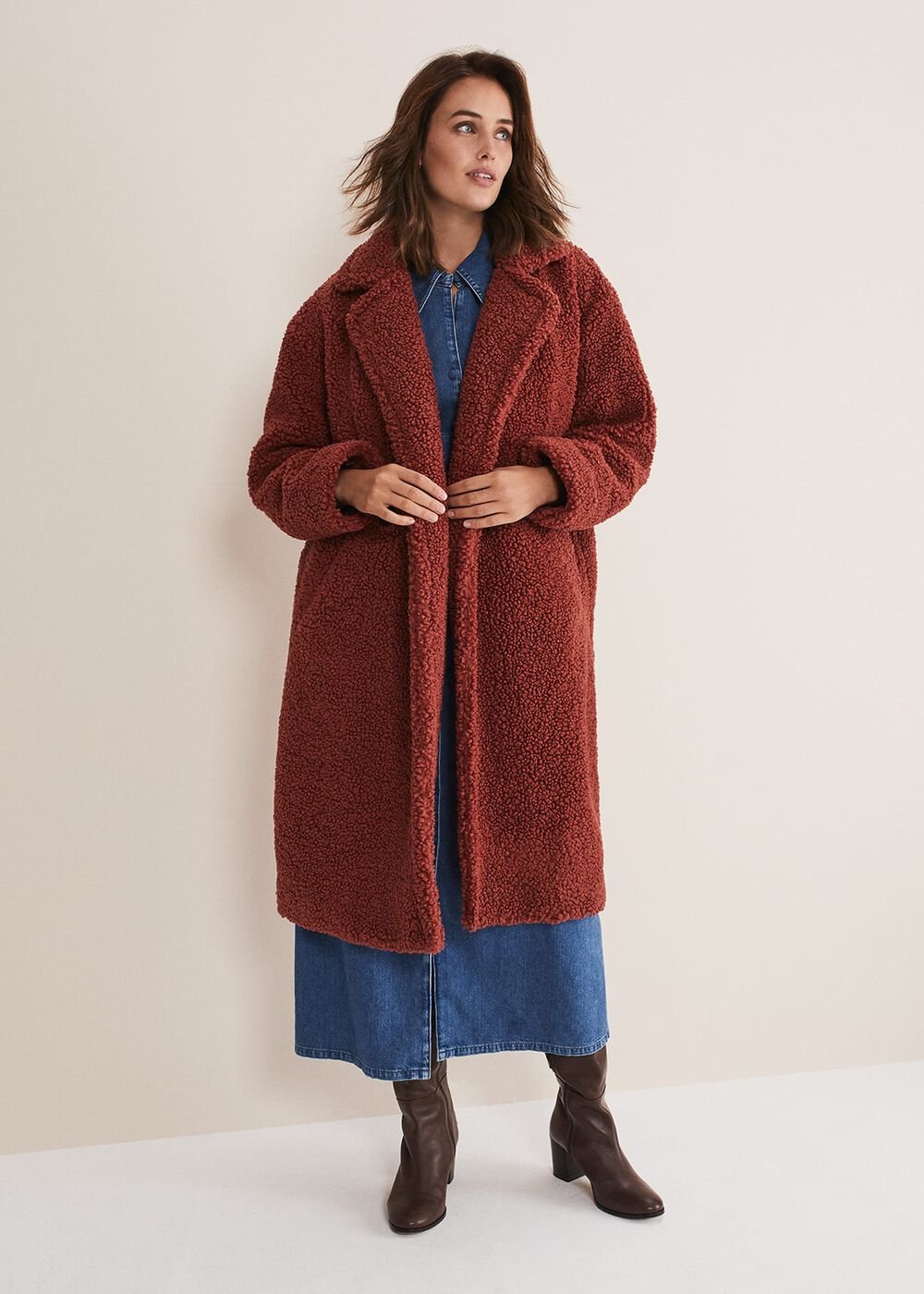 Libbie Longline Teddy Coat Rust