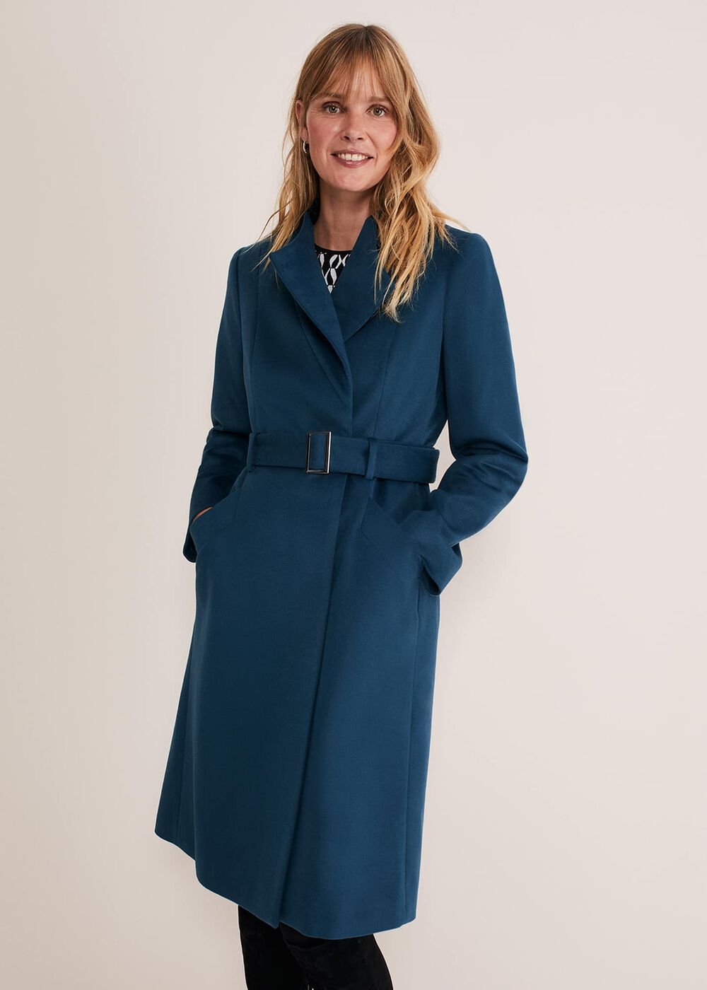 Susie Collarless Wrap Coat Petrol