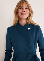 Susie Collarless Wrap Coat Petrol