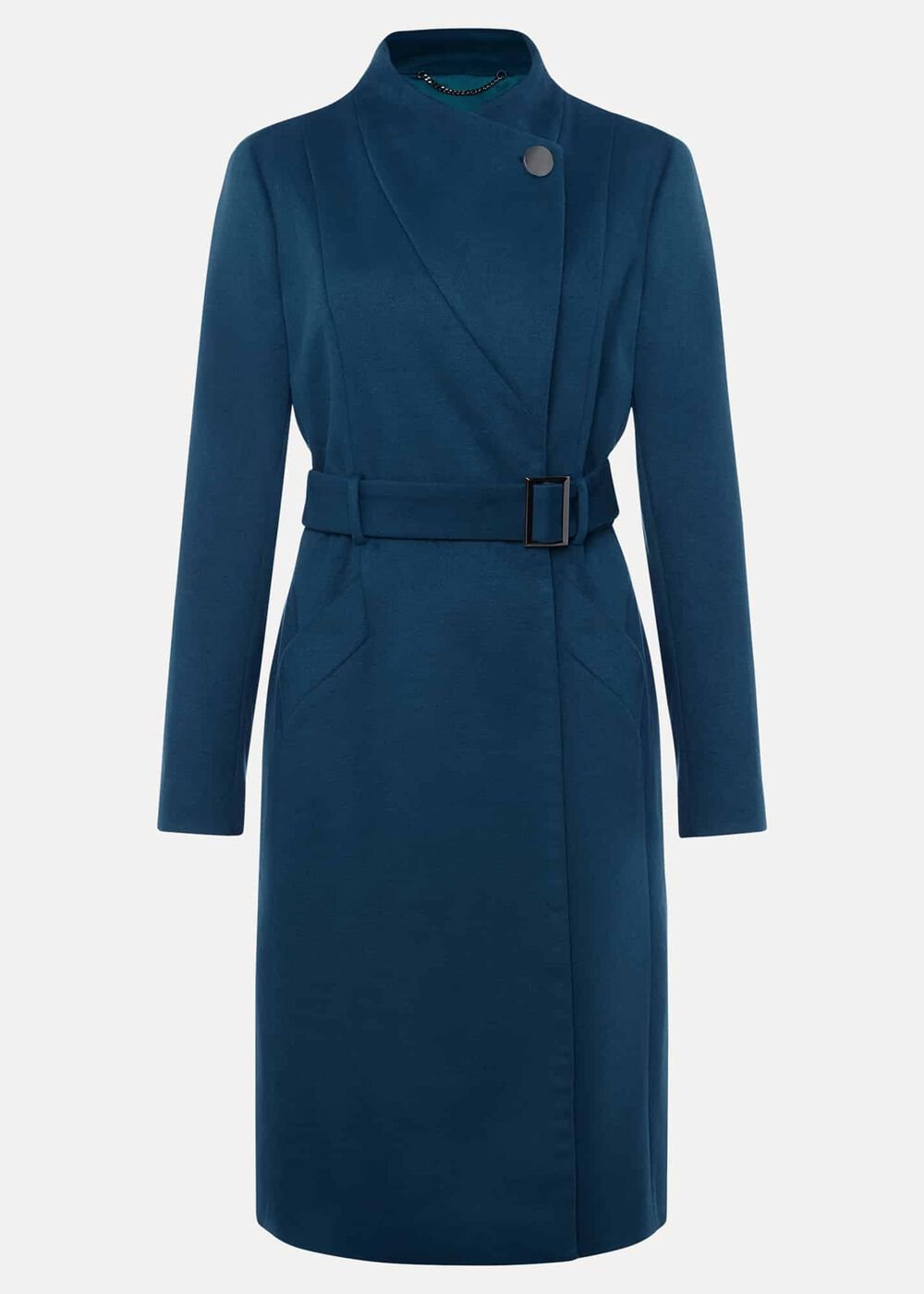 Susie Collarless Wrap Coat Petrol