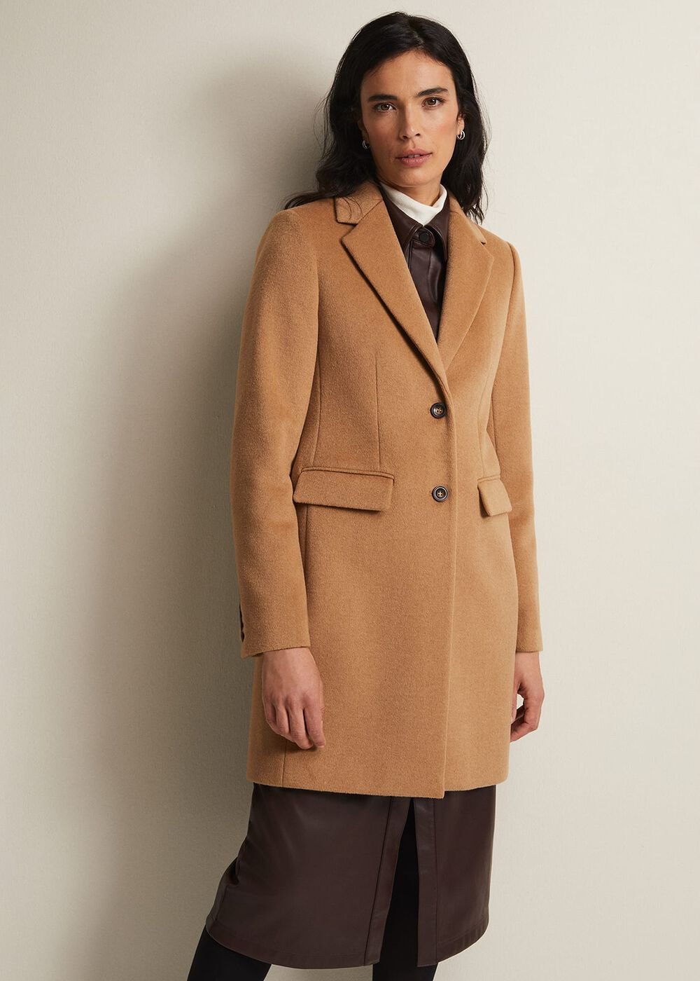 Lydia Blue Wool Smart Coat Camel