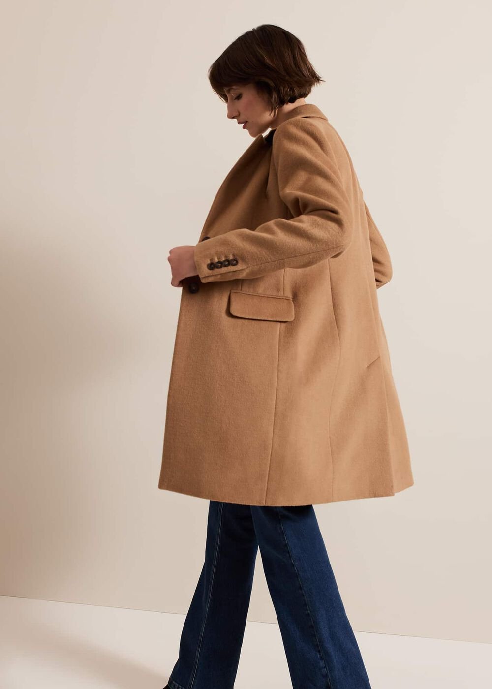 Lydia Blue Wool Smart Coat Camel