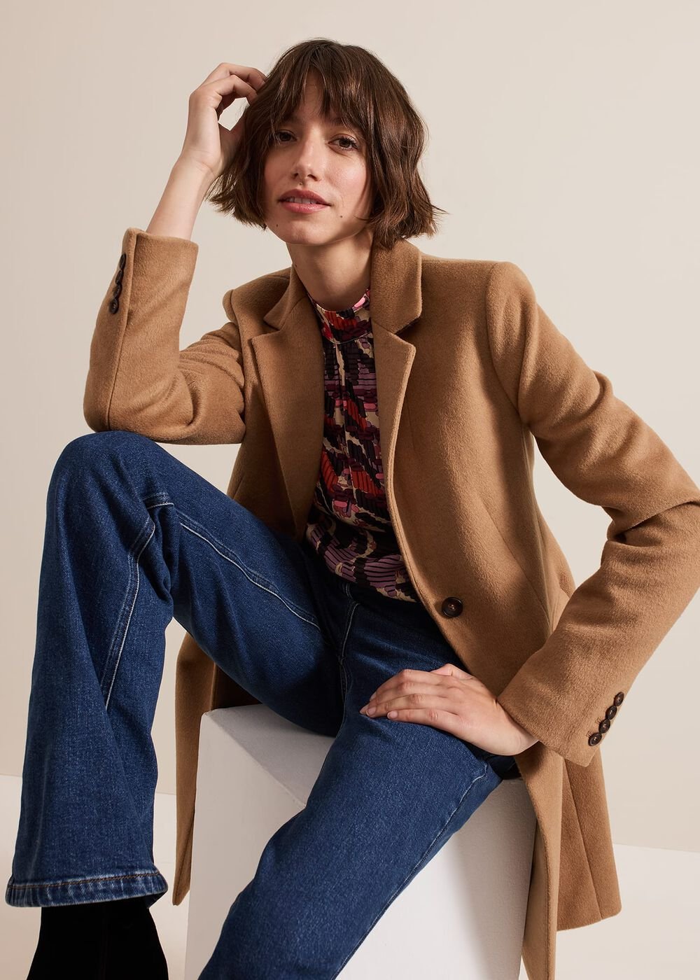 Lydia Blue Wool Smart Coat Camel