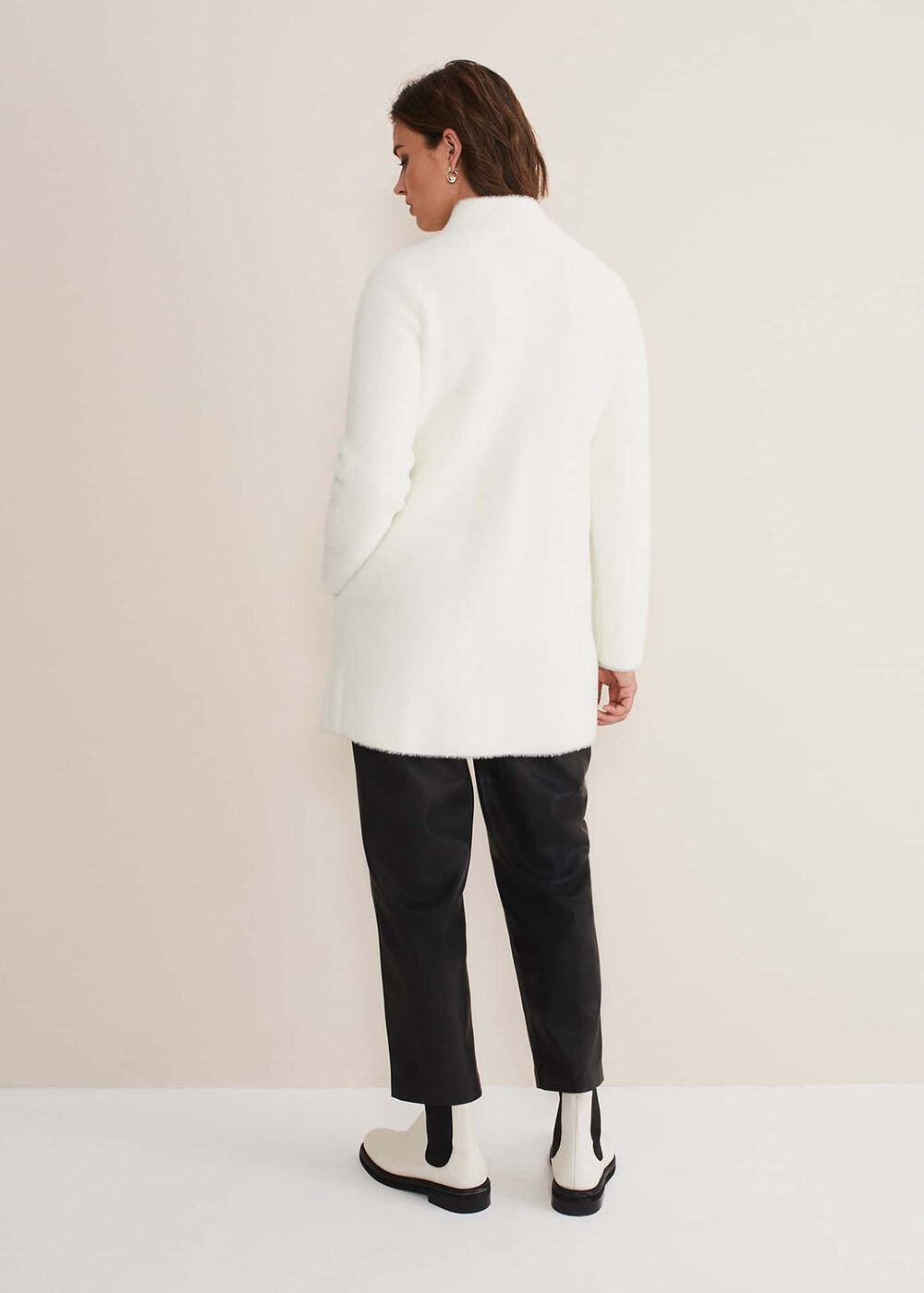 Fia Fluffy Zip Knit Coat Winter White