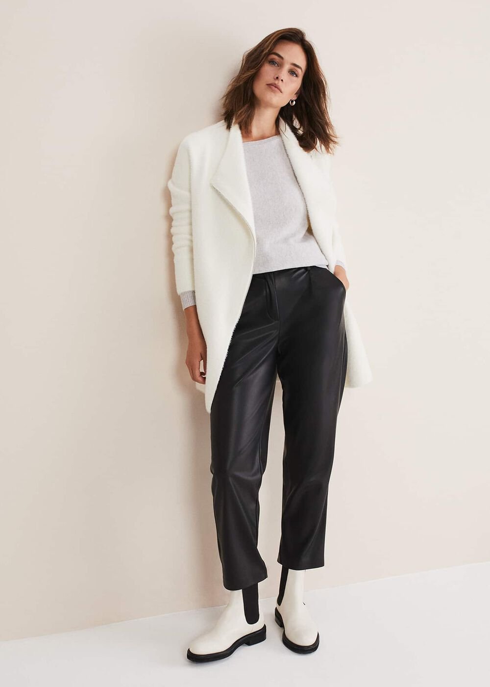 Fia Fluffy Zip Knit Coat Winter White