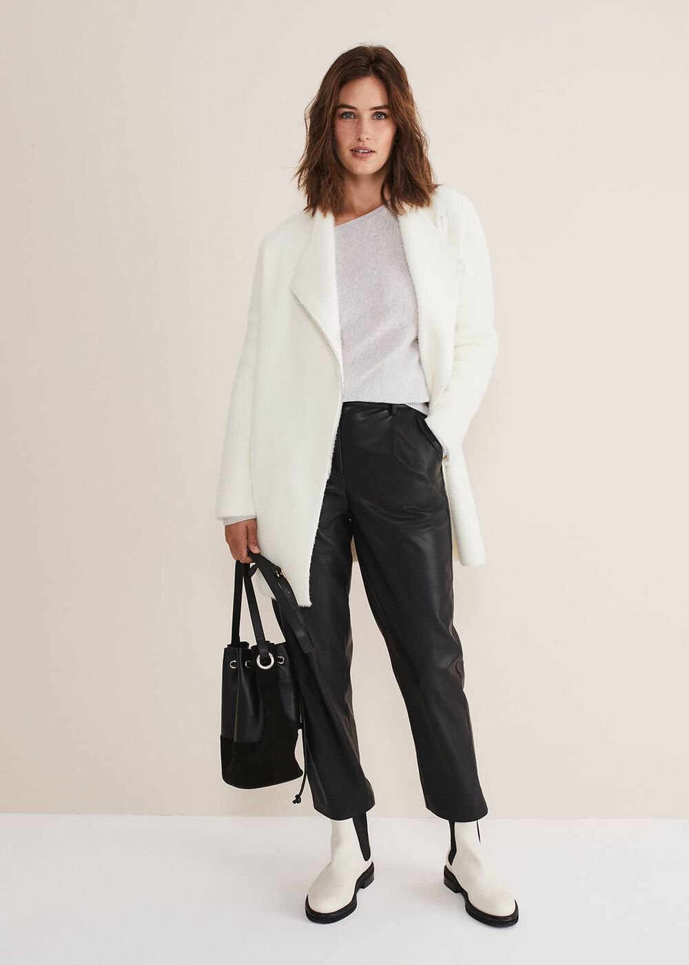 Fia Fluffy Zip Knit Coat Winter White