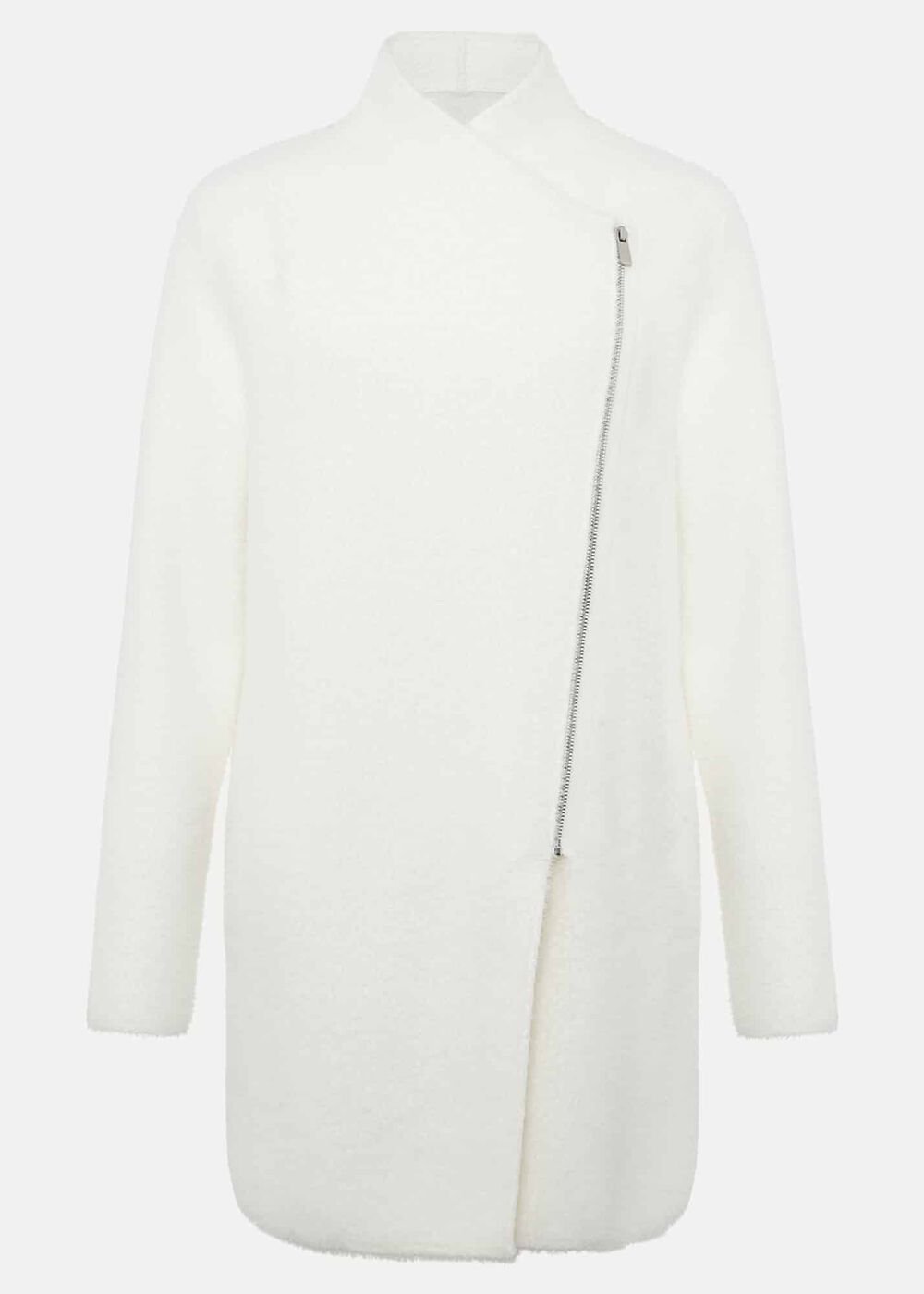 Fia Fluffy Zip Knit Coat Winter White