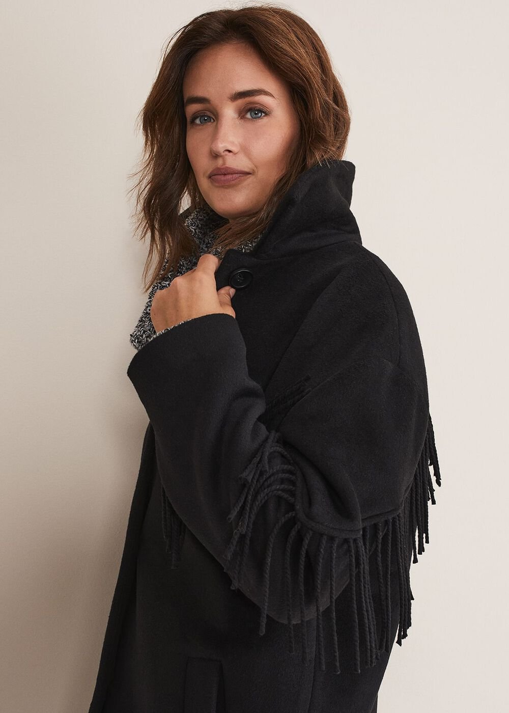 Liz Fringe Coat Black