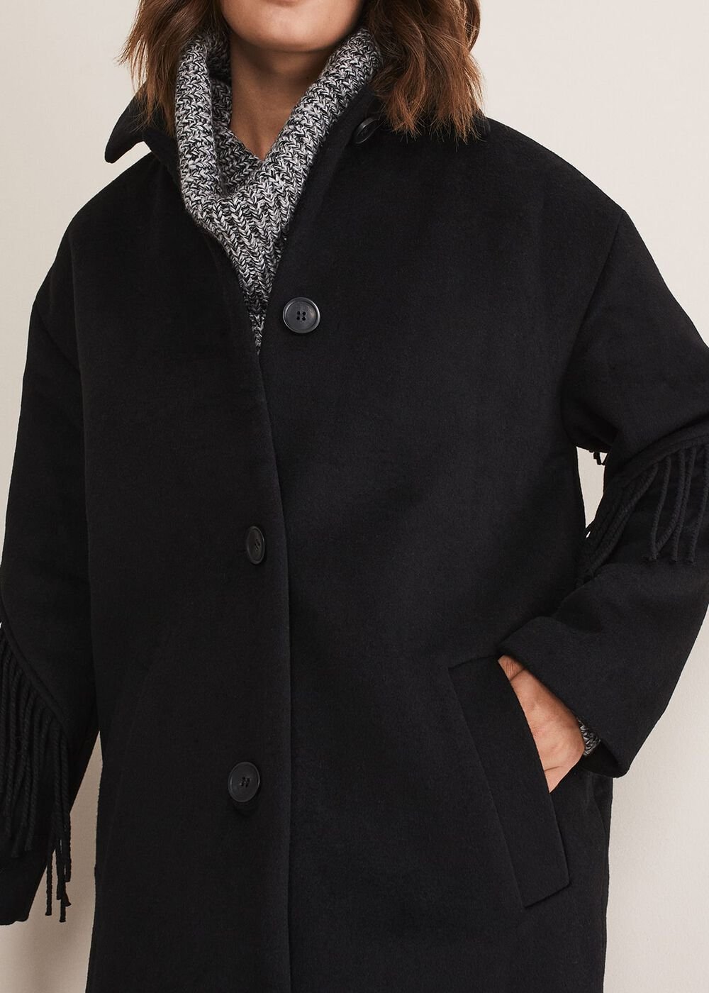 Liz Fringe Coat Black
