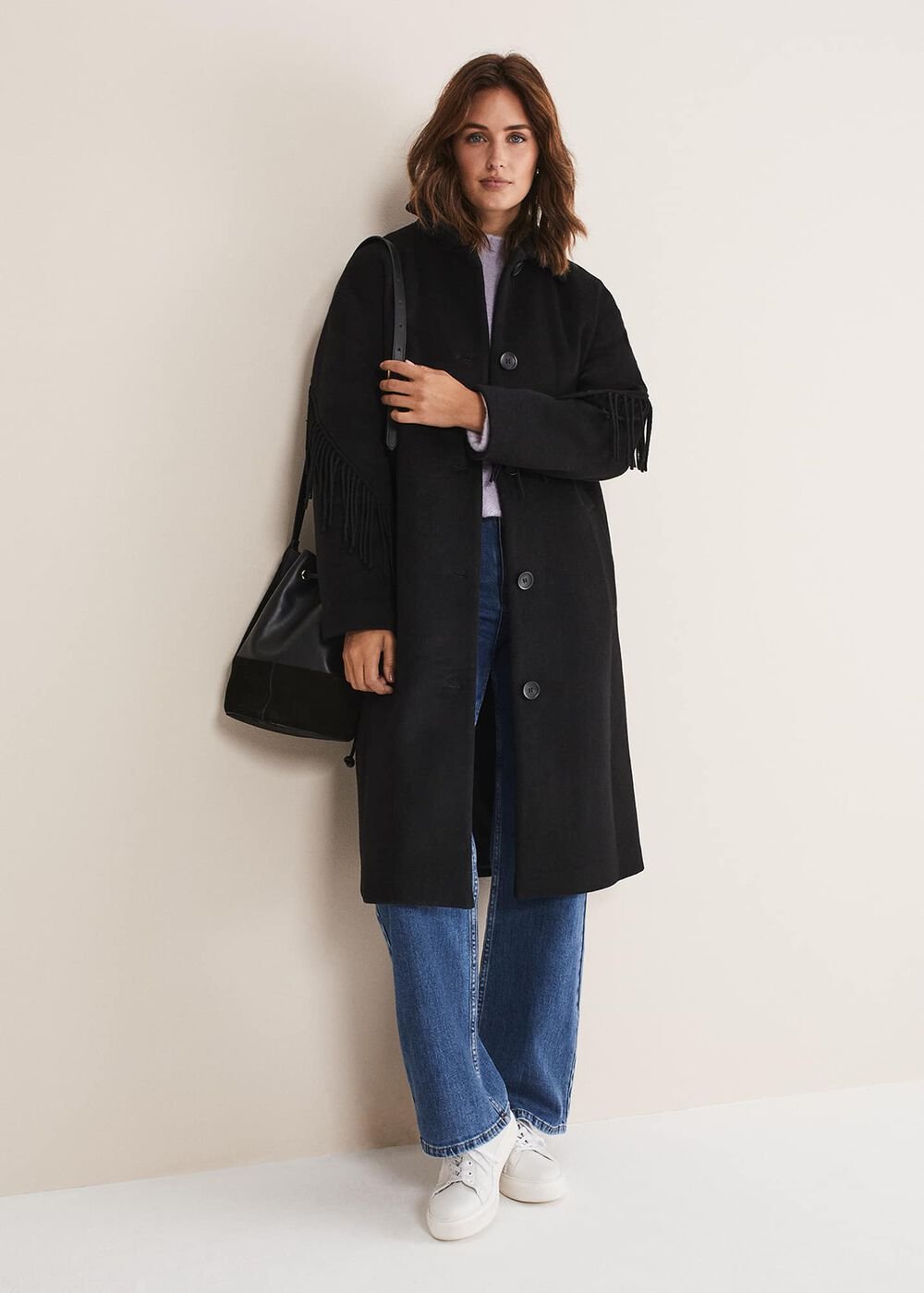 Liz Fringe Coat Black