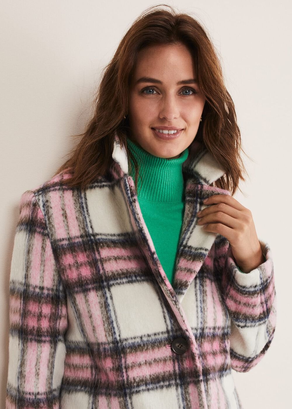 Catriona Checked Coat Multi/Pink