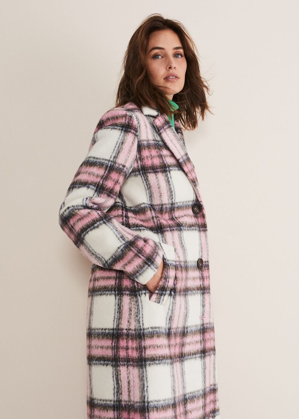 Catriona Checked Coat Multi/Pink