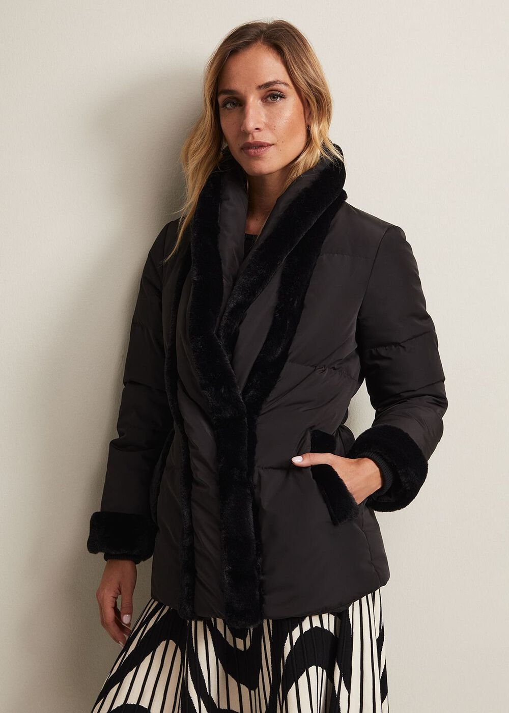Nelle Black Faux Fur Short Puffer Coat Black
