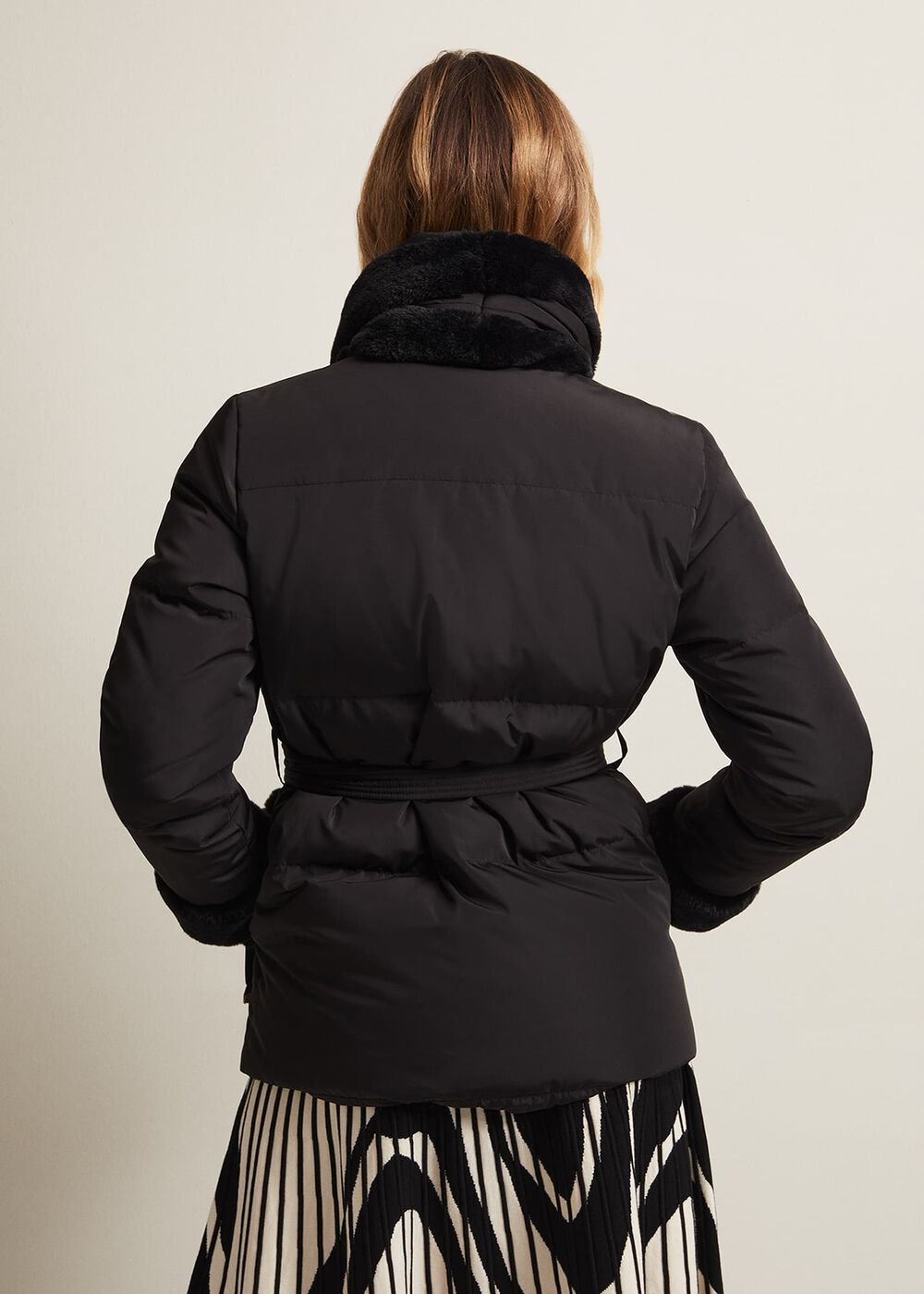 Nelle Black Faux Fur Short Puffer Coat Black