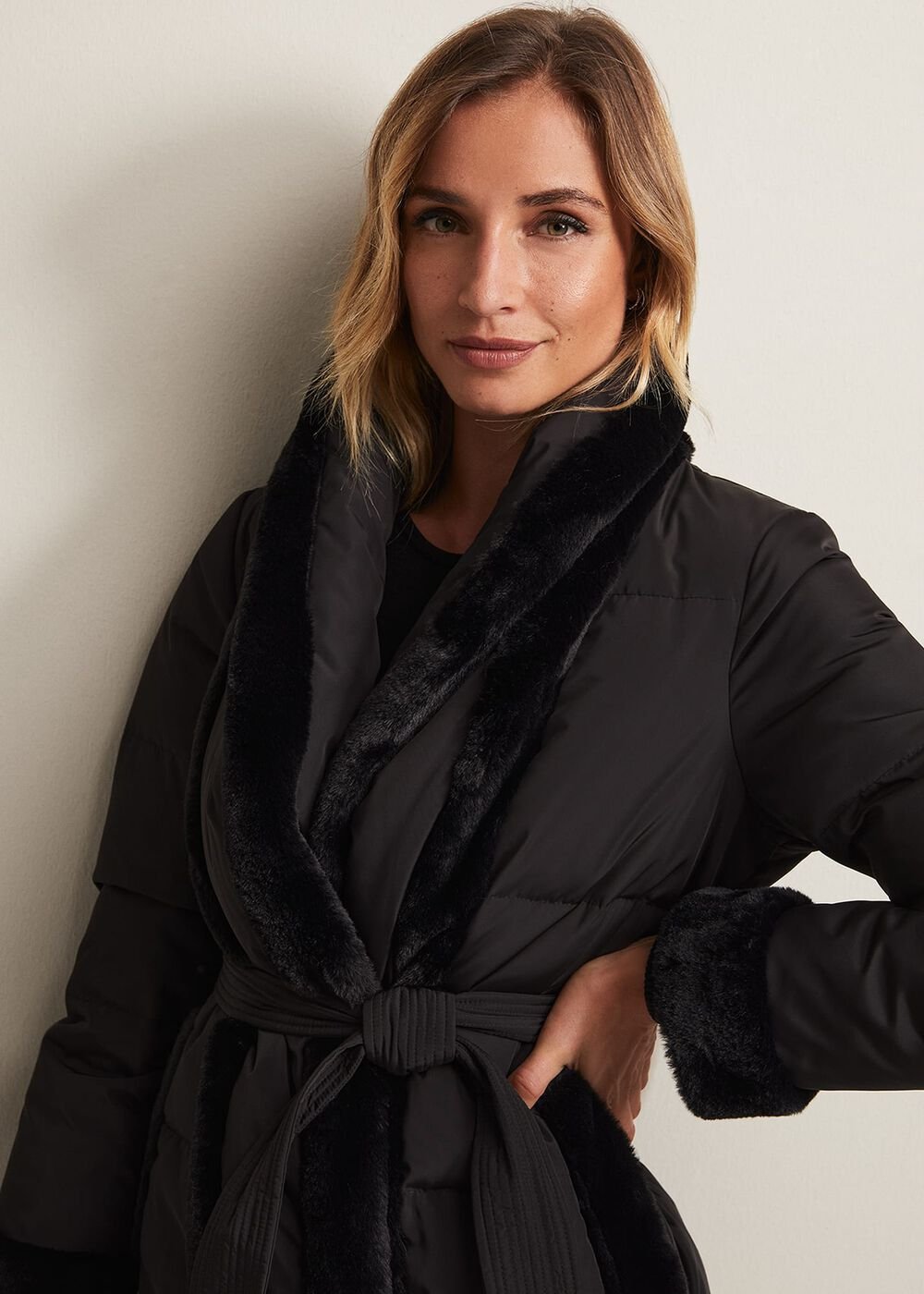 Nelle Black Faux Fur Short Puffer Coat Black