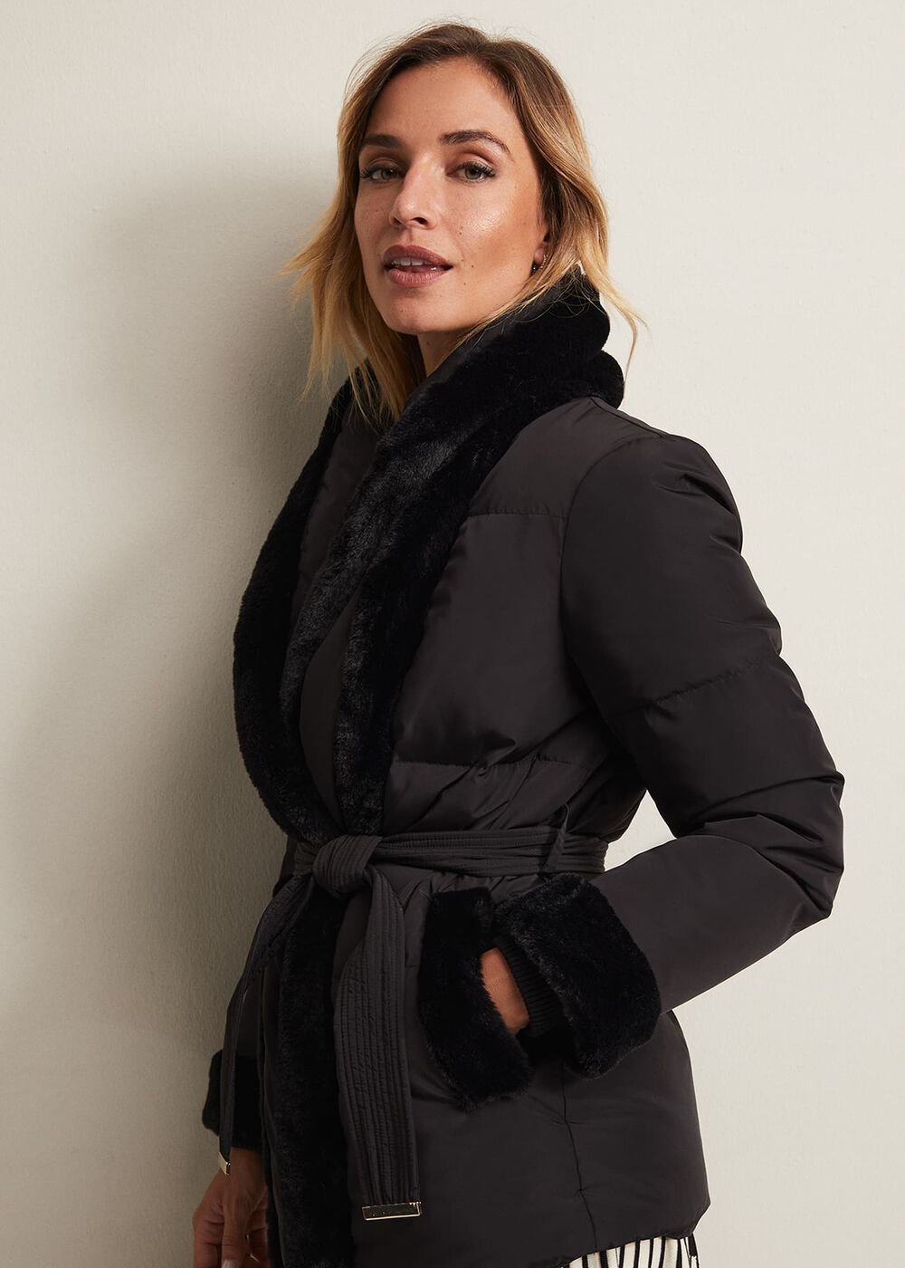 Nelle Black Faux Fur Short Puffer Coat Black