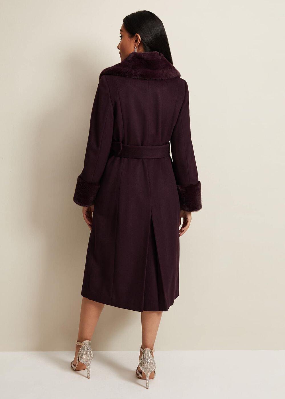Petite Zylah Faux Fur Collar Wool Coat Burgundy