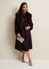 Petite Zylah Faux Fur Collar Wool Coat Burgundy