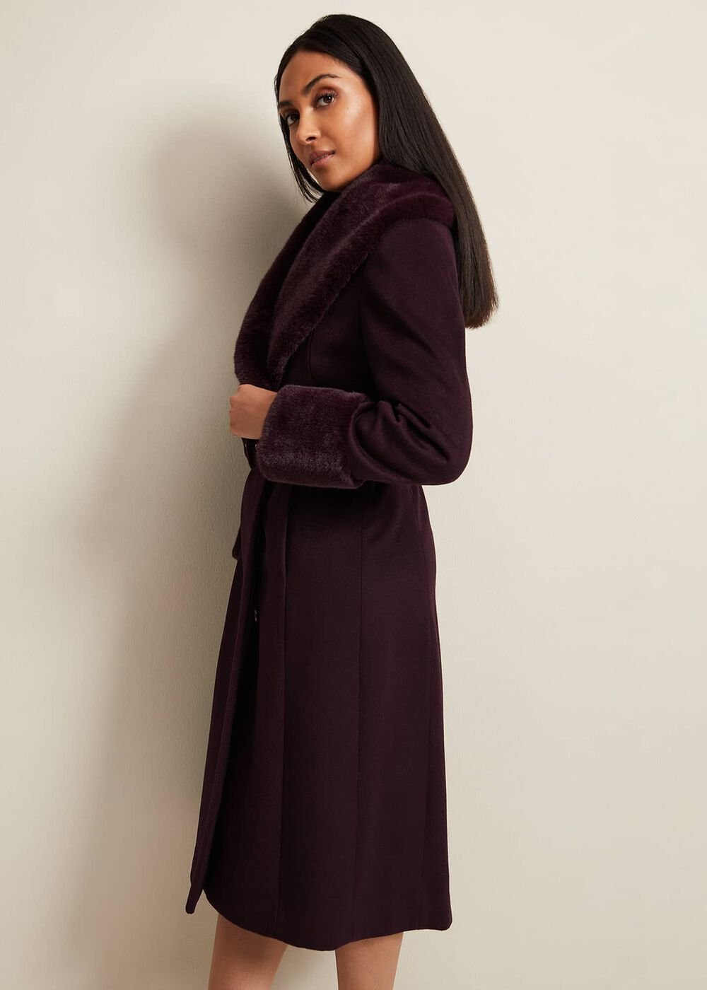 Petite Zylah Faux Fur Collar Wool Coat Burgundy