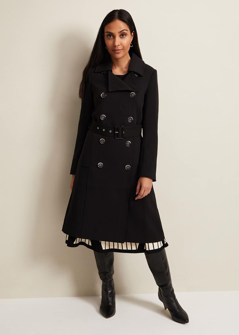 Petite Layana Black Smart Trench Coat Black