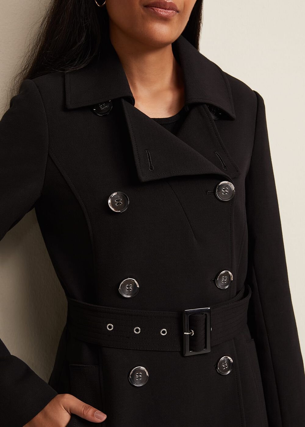 Petite Layana Black Smart Trench Coat Black