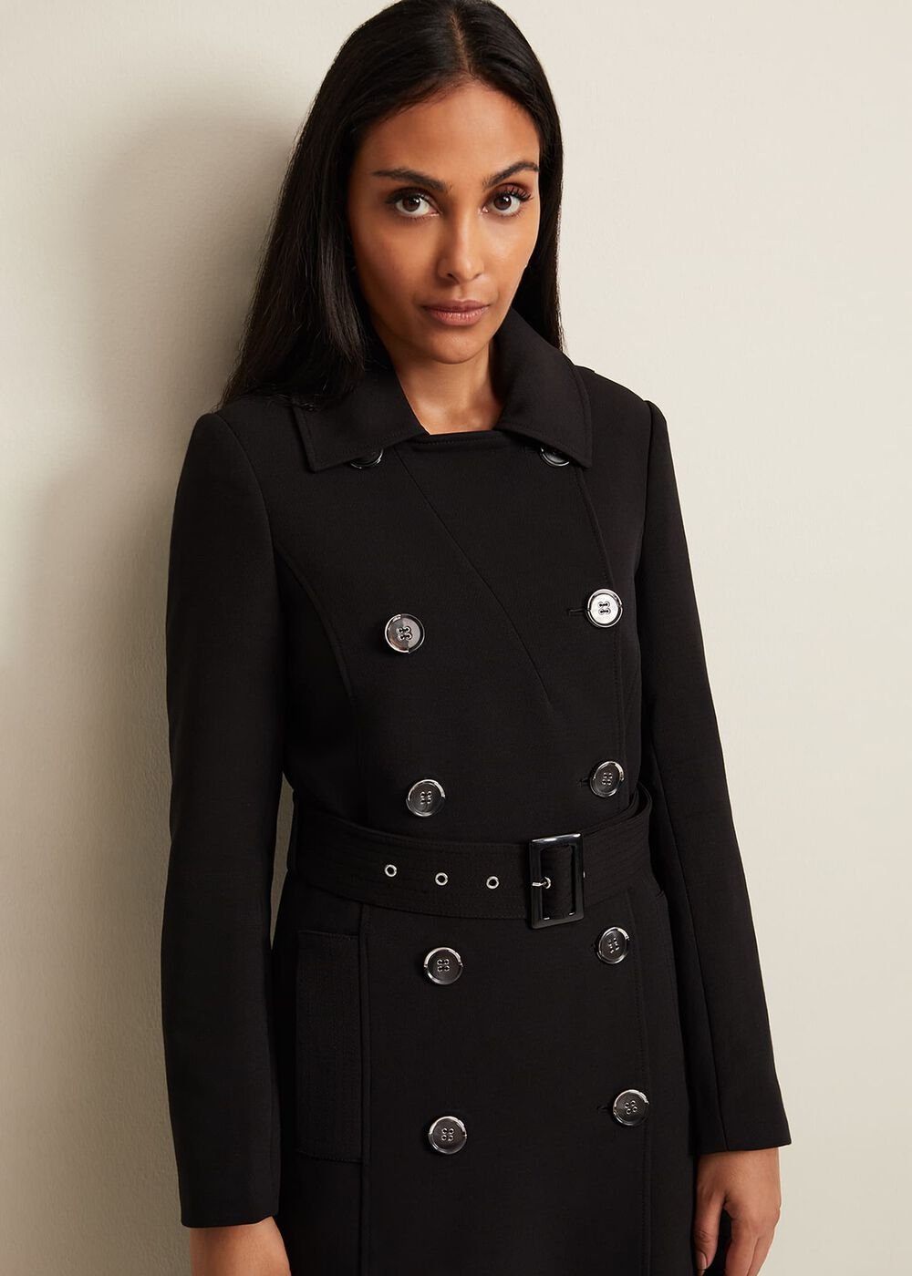 Petite Layana Black Smart Trench Coat Black