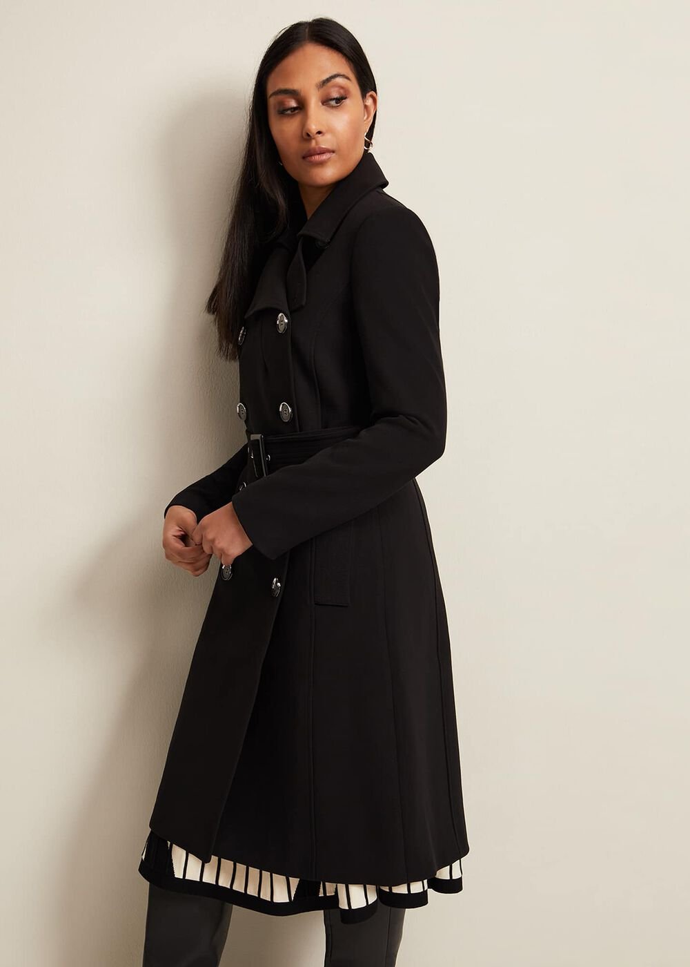 Petite Layana Black Smart Trench Coat Black