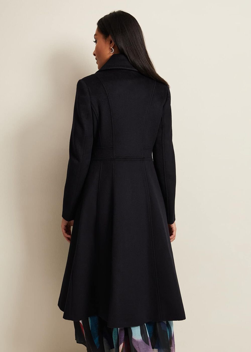 Petite Sandra Wool Fit And Flare Coat Navy