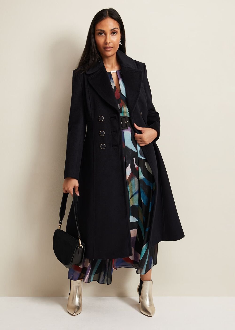 Petite Sandra Wool Fit And Flare Coat Navy