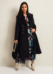 Petite Sandra Wool Fit And Flare Coat Navy